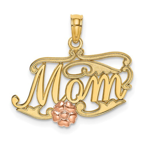 14k-two-tone-mom-script-w-flower-charm-SolomonJeweler-Wichita-KS-CustomJewelry