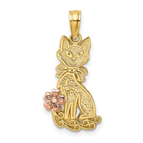 14k-two-tone-sitting-cat-w-bow-and-flower-charm-SolomonJeweler-Wichita-KS-CustomJewelry