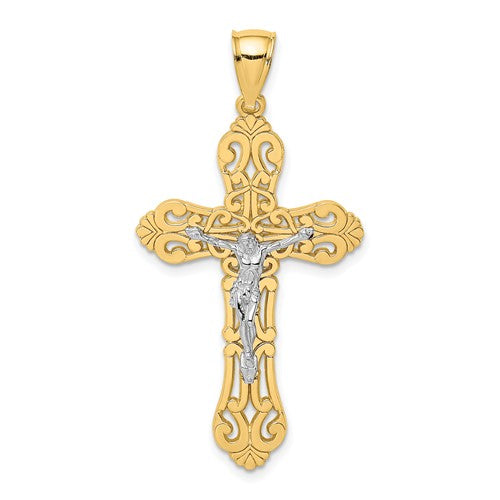 14k-two-tone-crucifix-w-scrolled-tips-charm-SolomonJeweler-Wichita-KS-CustomJewelry