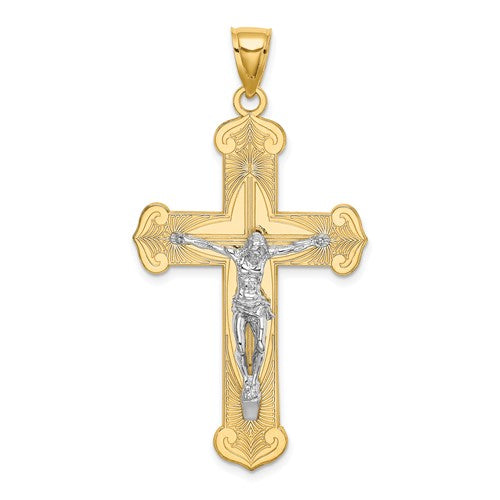 14k-two-tone-engraved-crucifix-charm-SolomonJeweler-Wichita-KS-CustomJewelry