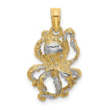 14K gold pendant with white rhodium textured octopus charm, featuring intricate ocean-inspired design from Solomon Jewelers.