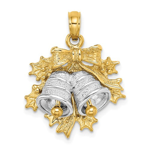 14k-two-tone-3-d-christmas-bell-and-holly-charm-SolomonJeweler-Wichita-KS-CustomJewelry