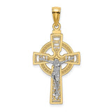 14k-two-tone-celtic-crucifix-w-eternity-circle-charm-SolomonJeweler-Wichita-KS-CustomJewelry