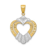 14k gold pendant with rhodium-plated cut-out heart charm, featuring delicate detailing, from Solomon Jewelers' gold pendants collection.
