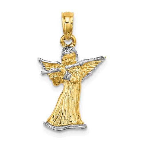 14k-w-white-rhodium-3-d-angel-playing-flute-charm-SolomonJeweler-Wichita-KS-CustomJewelry