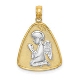 14k-w-rhodium-angel-praying-w-halo-on-triangle-disc-SolomonJeweler-Wichita-KS-CustomJewelry