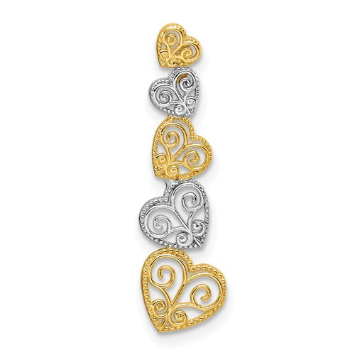 14k-two-tone-polished-filigree-vertical-hearts-chain-slide-SolomonJeweler-Wichita-KS-CustomJewelry
