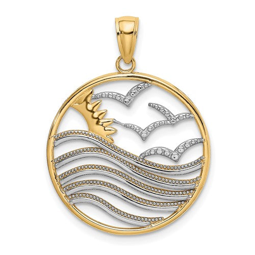 14k-w-rhodium-sunset-and-seagulls-in-circle-pendant-SolomonJeweler-Wichita-KS-CustomJewelry