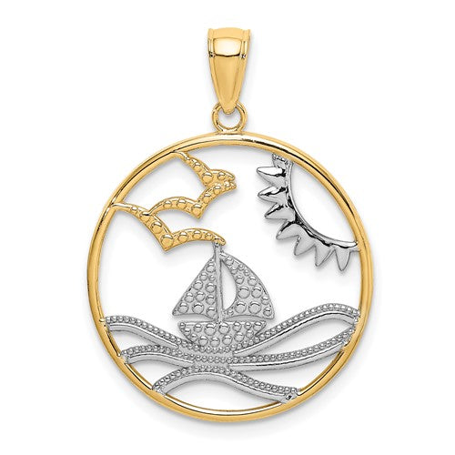 14k-w-rhodium-sun-sailboat-water-seagulls-circle-charm-SolomonJeweler-Wichita-KS-CustomJewelry