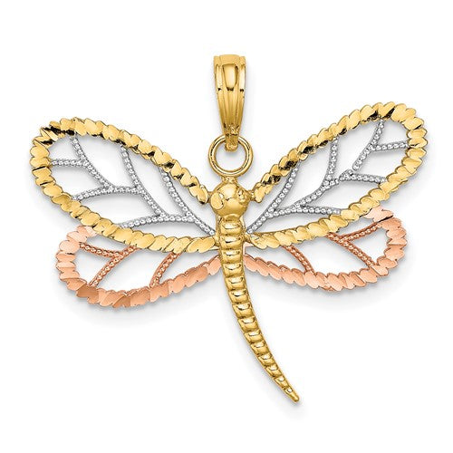 14k-two-tone-white-rhodium-dragonfly-w-beaded-diamond-cut-wings-charm-SolomonJeweler-Wichita-KS-CustomJewelry