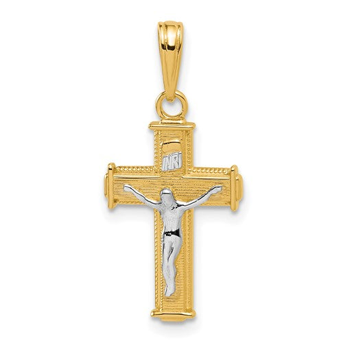 14k-w-rhodium-polished-block-inri-crucifix-charm-SolomonJeweler-Wichita-KS-CustomJewelry