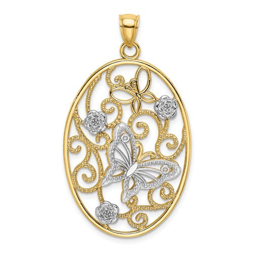 14k-two-tone-w-rhodium-butterfly-and-flowers-in-oval-frame-charm-SolomonJeweler-Wichita-KS-CustomJewelry