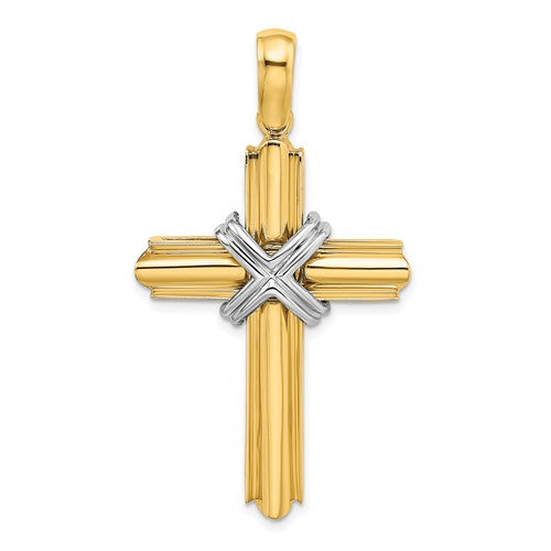 14k-two-tone-x-center-polished-cross-SolomonJeweler-Wichita-KS-CustomJewelry