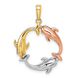 14k-tri-color-triple-dolphin-circle-pendant-SolomonJeweler-Wichita-KS-CustomJewelry