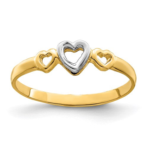 14k two-tone gold hearts ring, Solomon Jewelers jewelry featuring a delicate design with gold and rose gold accents.