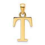 14K polished gold letter T pendant from Solomon Jewelers, featuring a sleek and shiny design for elegant jewelry.