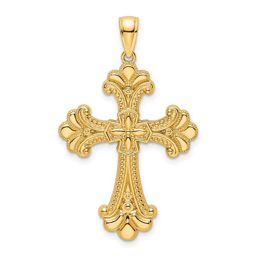 14k-polished-beaded-fancy-cross-pendant-SolomonJeweler-Wichita-KS-CustomJewelry