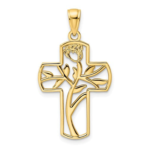 14k-polished-flower-design-cross-pendant-SolomonJeweler-Wichita-KS-CustomJewelry