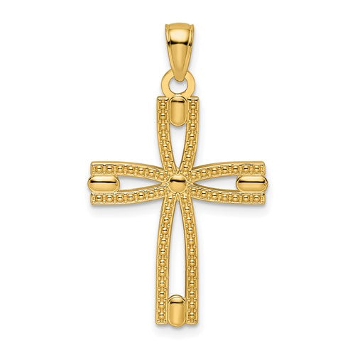 14k-beaded-polished-cross-pendant-SolomonJeweler-Wichita-KS-CustomJewelry