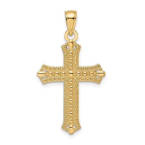 14k-polished-textured-pointed-ends-fancy-cross-pendant-SolomonJeweler-Wichita-KS-CustomJewelry