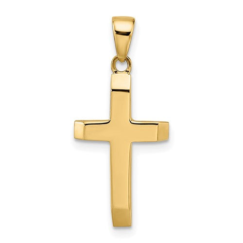 14k-polished-tapered-ends-hollow-cross-pendant-SolomonJeweler-Wichita-KS-CustomJewelry