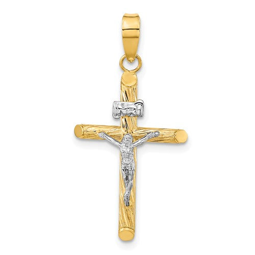 14k-w-white-rhod-polished-textured-inri-crucifix-cross-pendant-SolomonJeweler-Wichita-KS-CustomJewelry