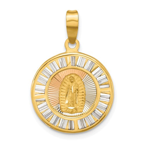 14k-rose-and-white-plated-polished-cz-baguettes-mary-round-pendant-SolomonJeweler-Wichita-KS-CustomJewelry