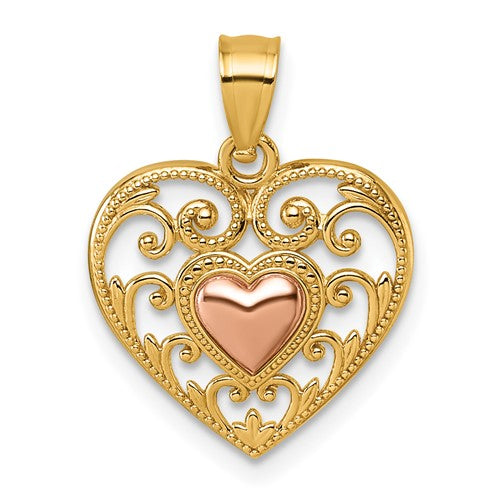 14k-two-tone-polished-and-textured-fancy-heart-in-heart-pendant-SolomonJeweler-Wichita-KS-CustomJewelry