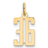 14k gold small elongated number 36 charm pendant, perfect for jewelry, featuring a sleek gold design with detailed number 36.