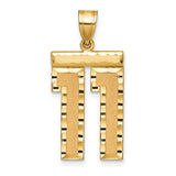Large 14k gold brushed diamond-cut number 11 charm pendant from Solomon Jewelers featuring a bold, stylish design.
