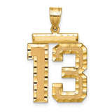 14k gold pendant with large brushed diamond-cut number 13 charm, designed for necklaces or bracelets.