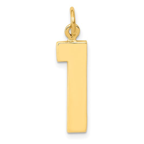 14k gold large polished number 1 charm pendant with smooth finish, perfect for necklaces or jewelry designs.
