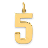 14k gold large polished number 5 charm from Solomon Jewelers, featuring a shiny, engraved numeric pendant for jewelry making.