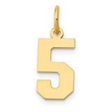 14k gold small polished number 5 charm, pendant from Solomon Jewelers, showcasing a shiny, rounded numeral design.