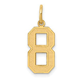 14k gold satin number 8 charm pendant, medium size, from Solomon Jewelers, featuring a sleek, polished number 8 design.