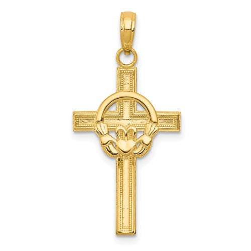 14k-polished-claddagh-cross-pendant-SolomonJeweler-Wichita-KS-CustomJewelry