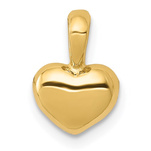 14K gold polished domed heart charm from Solomon Jewelers, featuring a smooth, shiny heart pendant.