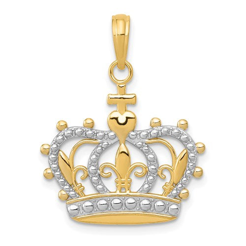 14K gold rhodium crown pendant from Solomon Jewelers, featuring intricate design and sparkling finish, perfect for necklaces.