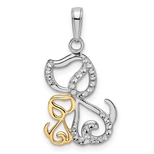 14k-and-white-rhodium-diamond-cut-dog-and-puppy-pendant-SolomonJeweler-Wichita-KS-CustomJewelry