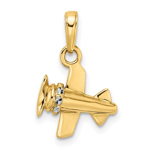 14k-w-white-rhodium-3d-diamond-cut-airplane-pendant-SolomonJeweler-Wichita-KS-CustomJewelry