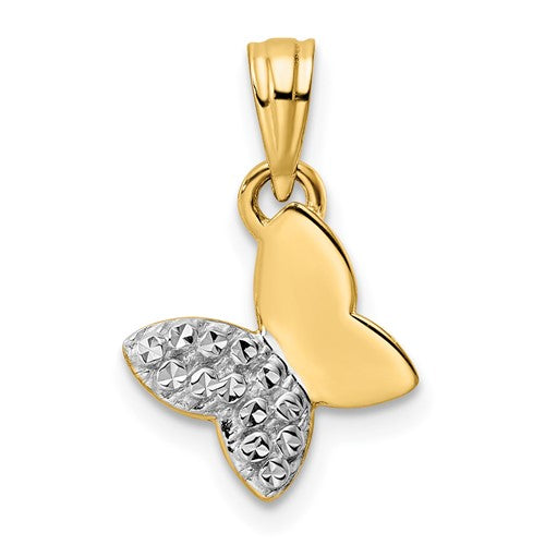 14k-and-white-rhodium-half-diamond-cut-butterfly-pendant-SolomonJeweler-Wichita-KS-CustomJewelry