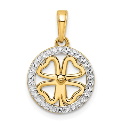 14k-w-white-rhodium-diamond-cut-four-leaf-clover-pendant-SolomonJeweler-Wichita-KS-CustomJewelry