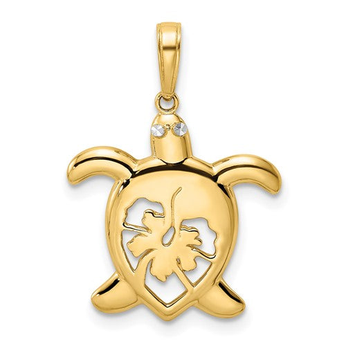 14k-and-white-rhodium-diamond-cut-floral-turtle-pendant-SolomonJeweler-Wichita-KS-CustomJewelry