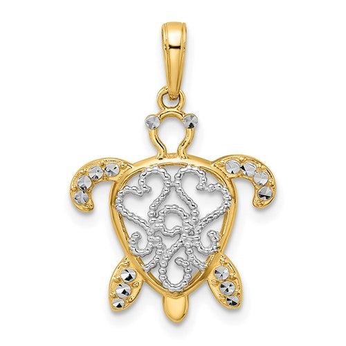 14k-and-white-rhodium-diamond-cut-filigree-turtle-pendant-SolomonJeweler-Wichita-KS-CustomJewelry