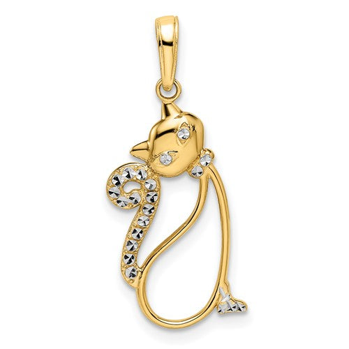 14k-and-white-rhodium-diamond-cut-cat-pendant-SolomonJeweler-Wichita-KS-CustomJewelry