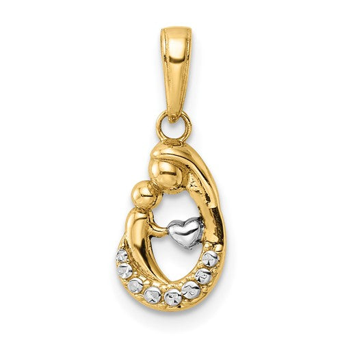14k-and-white-rhodium-diamond-cut-mother-and-baby-teardrop-pendant-SolomonJeweler-Wichita-KS-CustomJewelry