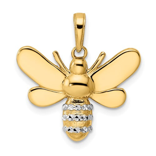 14k-and-white-rhodium-diamond-cut-bumblebee-pendant-SolomonJeweler-Wichita-KS-CustomJewelry