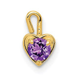 14k gold February synthetic birthstone heart charm pendant with ruby red stone, perfect for necklaces or charms.