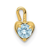14k gold March birthstone heart charm pendant with synthetic gemstone, crafted by Solomon Jewelers, ideal for jewelry collection.