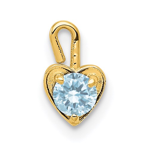 14k gold March birthstone heart charm pendant with synthetic gemstone, crafted by Solomon Jewelers, ideal for jewelry collection.